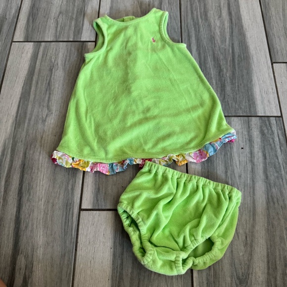 Girls Ralph Lauren Lime Green 2 Piece Dress Set Bloomers Size 9 Months - Picture 1 of 8